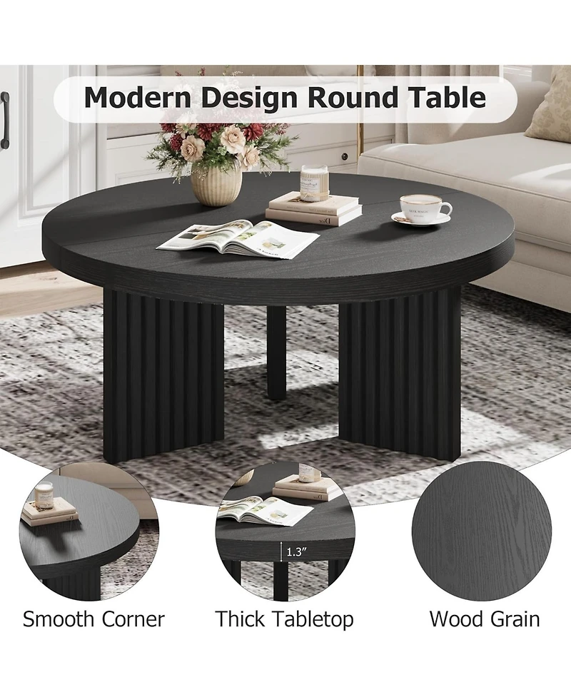 gaomon 335" Round Coffee Table, Circle Center Table with Fluted Legs & 13" Thick Top, Accent Cocktail Tables for Living Room, Bedroom, Easy
