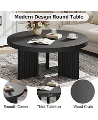 gaomon 335" Round Coffee Table, Circle Center Table with Fluted Legs & 13" Thick Top, Accent Cocktail Tables for Living Room, Bedroom, Easy