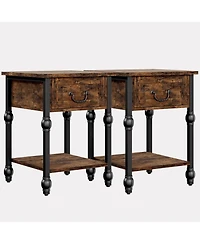 gaomon Nightstand Sets for 2, Industrial Side Table with Drawer and Storage Shelf, Metal Frame End Table with Wooden Top, Space Saving Console Table