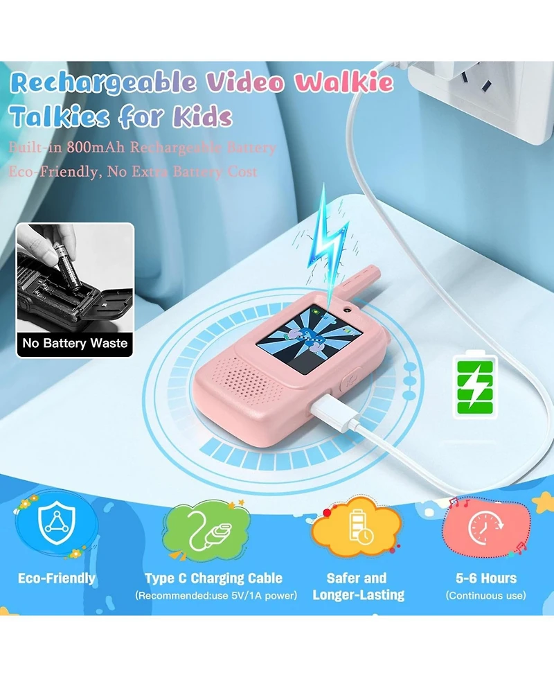 ZealSound Kids Video 2 Pack Walkie Talkies with Screen & Voice Effects for Family/Camping/Hiking, Christmas Birthday Gifts