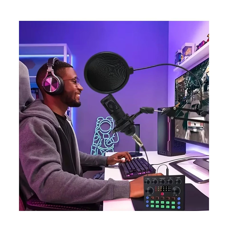 ZealSound Podcast Equipment Bundle Audio Interface with All In One Live Sound Card Professional Condenser Microphone for Recording Live Streaming