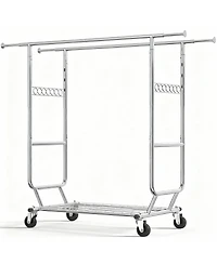 Yigii Heavy Duty Collapsible Clothes Rack with Wheels, 650Lbs Capacity, Double Rod, 75"W x 22"D x 68"H