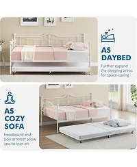 gaomon Twin Heart-Shaped Metal Sofa Bed Frame With Underbed Set, Daybed With Trundle With Steel Slat Support