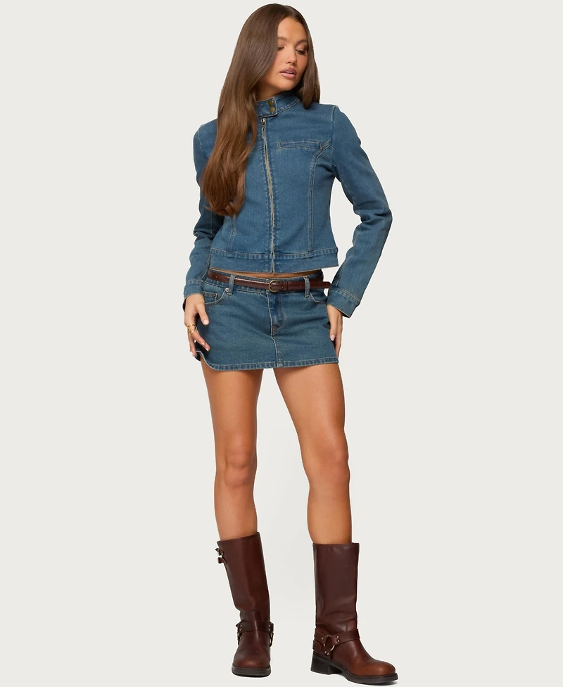 Edikted Women's Josiee Stretchy Denim Moto Jacket