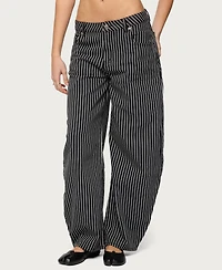 Edikted Women's Pinstripe Low Rise Barrel Leg Jeans