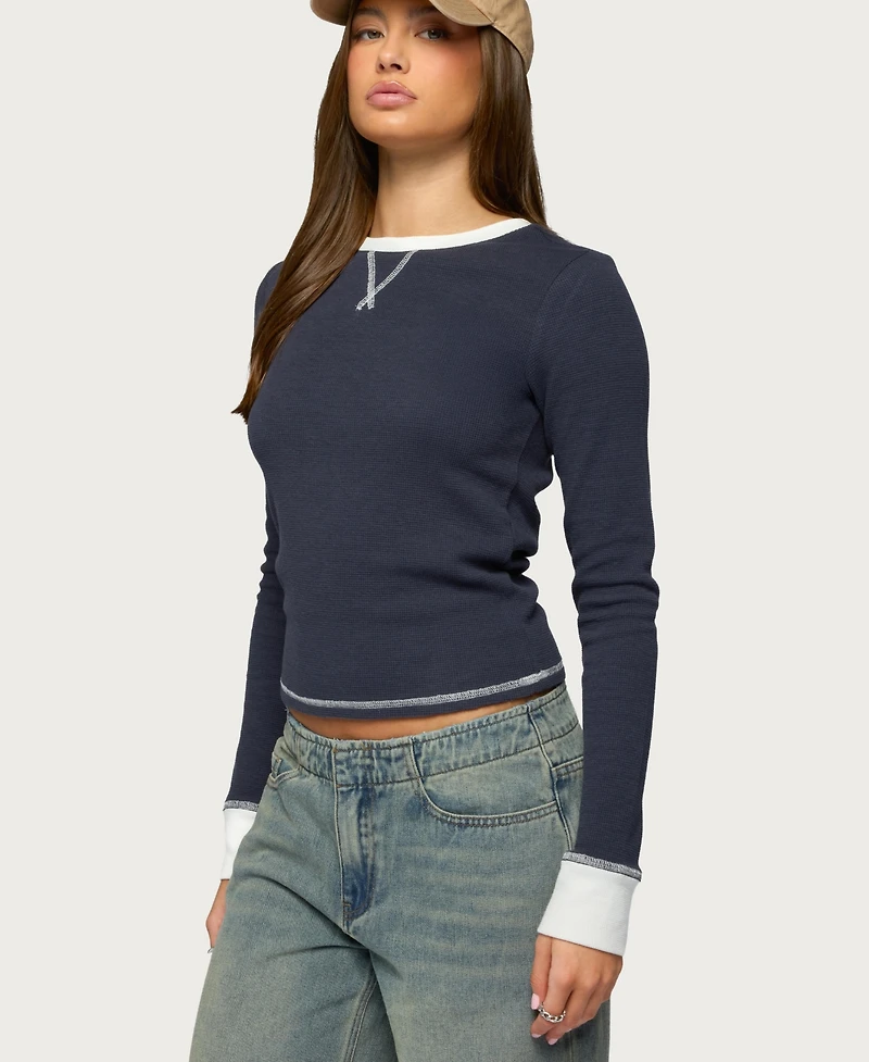 Edikted Women's Rora Contrast Long Sleeve Waffle Top