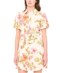 Msk Petite Puff-Sleeve Belted Fit & Flare Dress