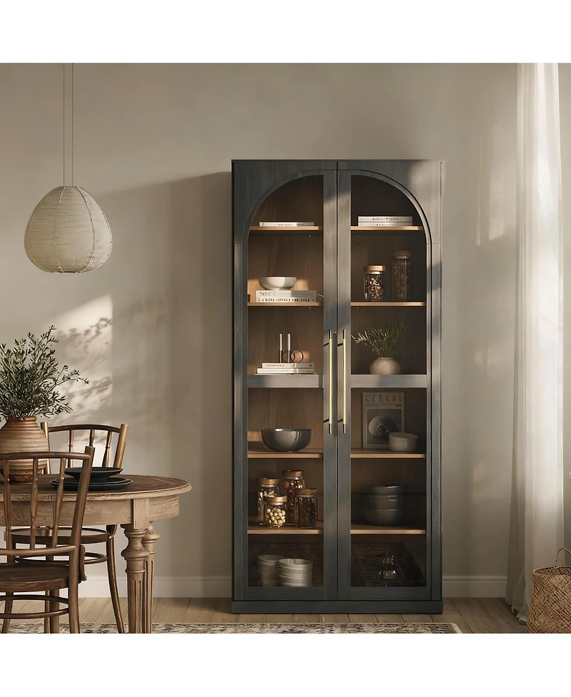 Yigii 67" Glass Display Cabinet with 6-Tier Adjustable Shelves for Home & Camp Commercial Use