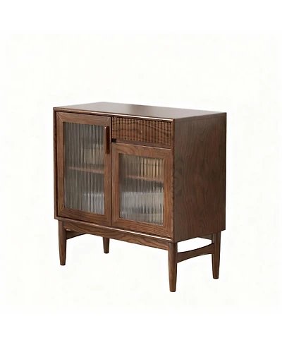 Yigii Solid Wood Cabinet with Glass Doors and Shelves for Kitchen and Living Room