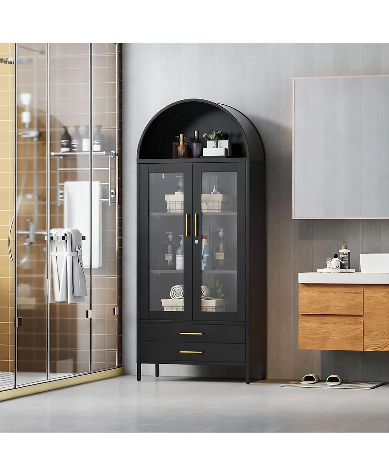 Yigii Stylish Metal Arched Bookshelf Cabinet for Home Office and Living Room