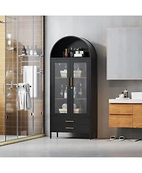 Yigii Stylish Metal Arched Bookshelf Cabinet for Home Office and Living Room