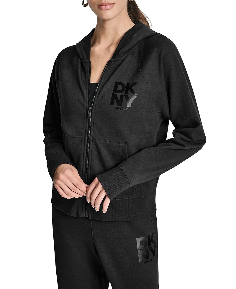 Dkny Women's Stacked Satin Logo Full-Zip Hoodie
