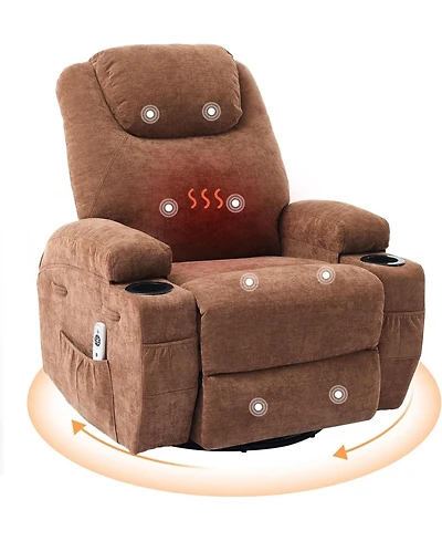 gaomon 360° Swivel Rocking Recliner Chair, Manual Fabric Nursery Recliner Glider with with Massage and Heating, Extented Footrest