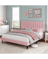 gaomon Velvet Upholstered Platform Bed Frame with Adjustable Headboard, No Box Spring Needed, Easy Assembly