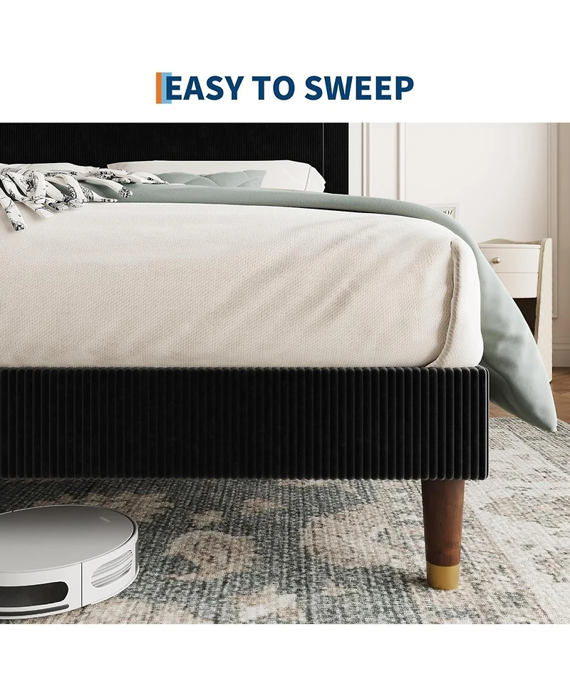 gaomon King Corduroy Upholstered Platform Bed Frame, Wooden Slats Support, Noise-Free Design, Easy Assembly