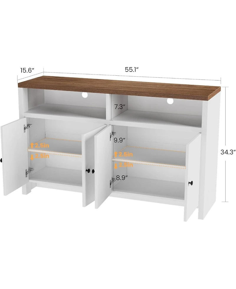 gaomon 55" Farmhouse Buffet Sideboard Cabinet, Large Wood Storage with 4 Doors & Adjustable Shelves, Coffee Bar for Kitchen, Dining Room