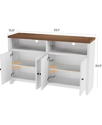 gaomon 55" Farmhouse Buffet Sideboard Cabinet, Large Wood Storage with 4 Doors & Adjustable Shelves, Coffee Bar for Kitchen, Dining Room