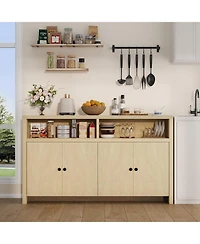 gaomon 55" Farmhouse Buffet Sideboard Cabinet, Large Wood Storage with 4 Doors & Adjustable Shelves, Coffee Bar for Kitchen, Dining Room, Living Room