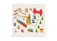 Tiny Land Wooden Track Trains Set for Kids 55 Pcs