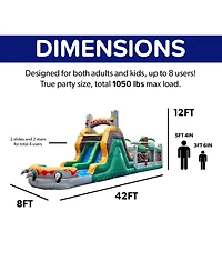 HeroKiddo T-Rex Adventure 42' Inflatable Obstacle Course with Water Slide – Dinosaur Theme, Commercial Grade Pvc Vinyl, Ultimate Backyard Challenge