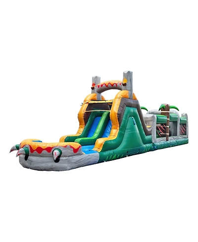 HeroKiddo T-Rex Adventure 42' Inflatable Obstacle Course with Water Slide – Dinosaur Theme, Commercial Grade Pvc Vinyl, Ultimate Backyard Challenge