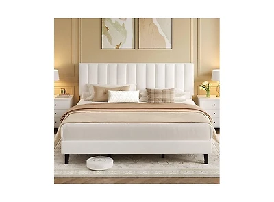 gaomon Size Velvet Upholstered Platform Bed Frame with Adjustable Tufted Headboard, No Box Spring Needed