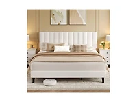 gaomon Size Velvet Upholstered Platform Bed Frame with Adjustable Tufted Headboard, No Box Spring Needed