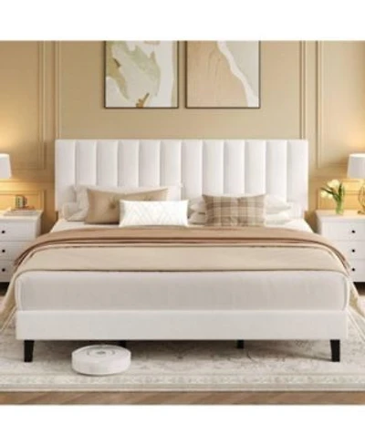 Gaomon Size Velvet Upholstered Platform Bed Frame With Adjustable Tufted Headboard No Box Spring Needed