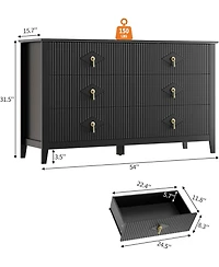 gaomon Fluted 6 Drawer Dresser, 54" Wide Modern Wooden Chest for Bedroom, Living Room, Entryway