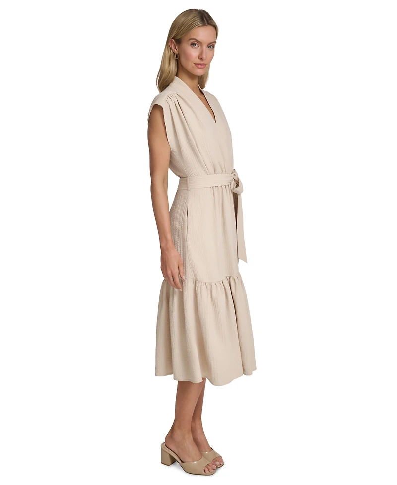 Calvin Klein Women's Tiered Belted Surplice Dress
