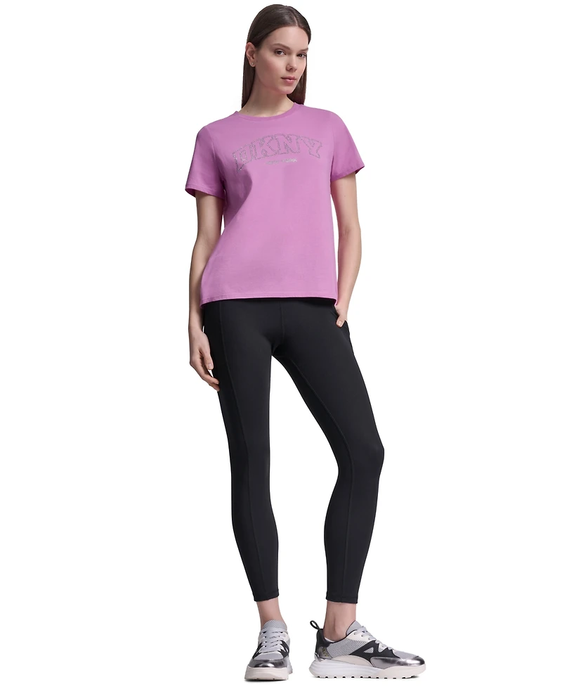 Dkny Sport Women's Rhinestone Varsity Logo Relaxed Fit Pull-On T-Shirt