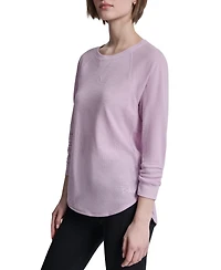 Dkny Women's Mini Slub Waffle Three Quarter Sleeve T-Shirt