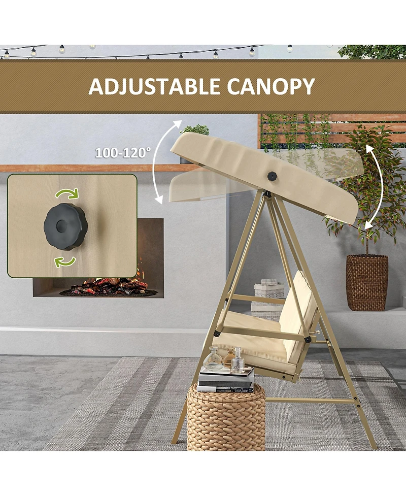 Outsunny 3-Seat Porch Swing with Canopy & Removable Cushions,