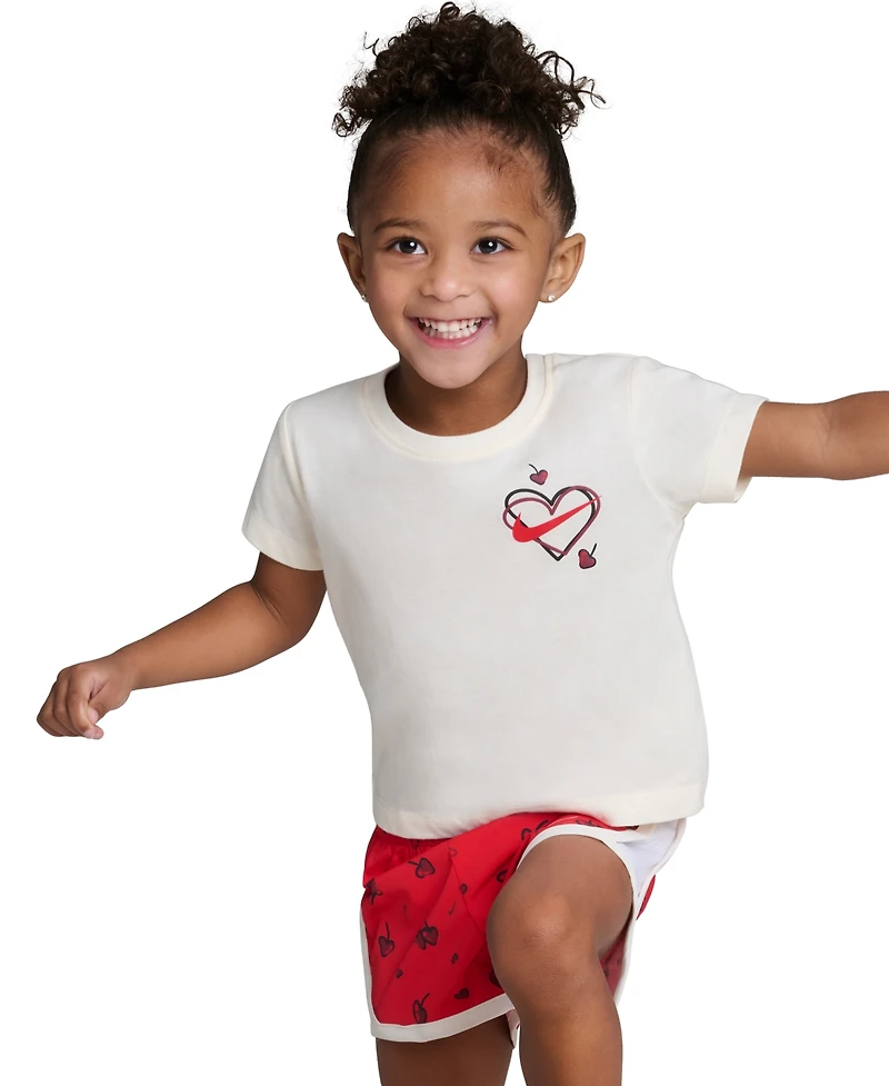 Nike Girls' Toddler 2T-4T Cherry Crewneck T-Shirt and Dri-fit Tempo Shorts, 2-Piece Set