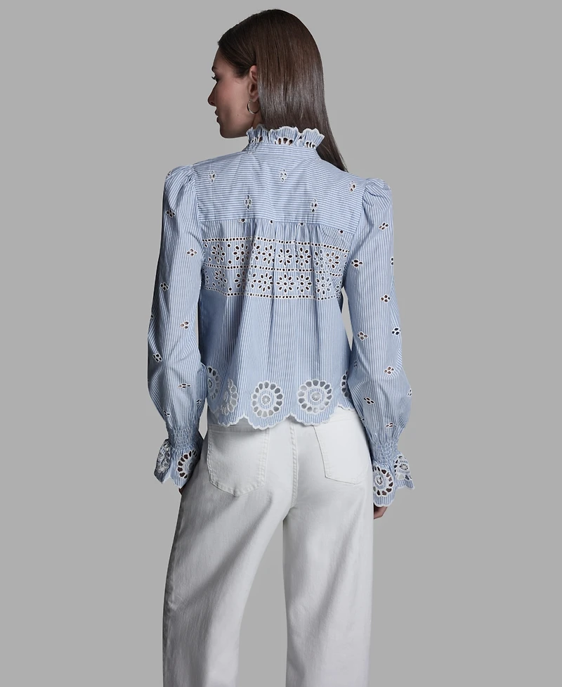 Bcbg Women's Collared Neck Scallop Hem Top