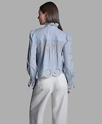 Bcbg Women's Collared Neck Scallop Hem Top