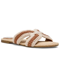 Dv Dolce Vita Women's Geeya Raffia Criss Cross Strap Flat Slide Sandals