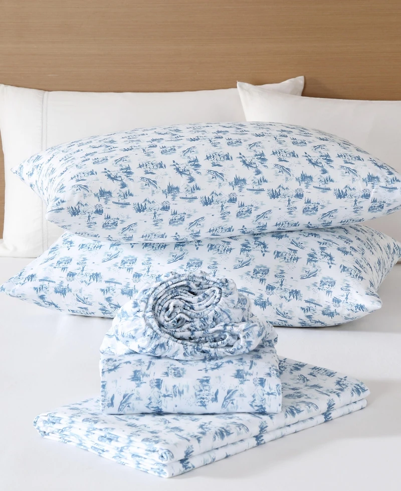 Eddie Bauer Fish Town Toile Temperature Regulating Microfiber -Pc. Sheet Set
