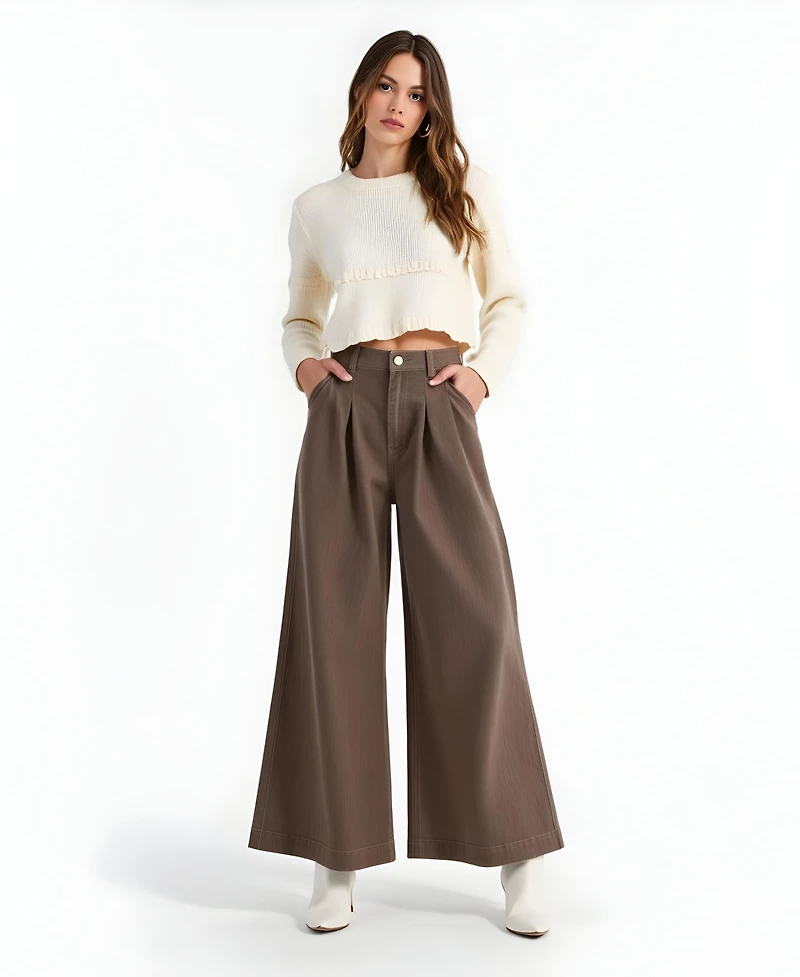 Modenaire Women's High-Waist Wide-Leg Pleated Pants