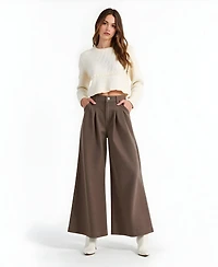 Modenaire Women's High-Waist Wide-Leg Pleated Pants