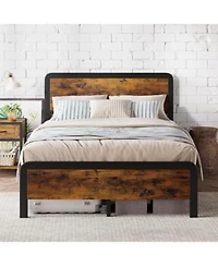 Gaomon Wood Platform Bed Frame With Headboard Footboard Safety Rounded Corners Metal Slat Support