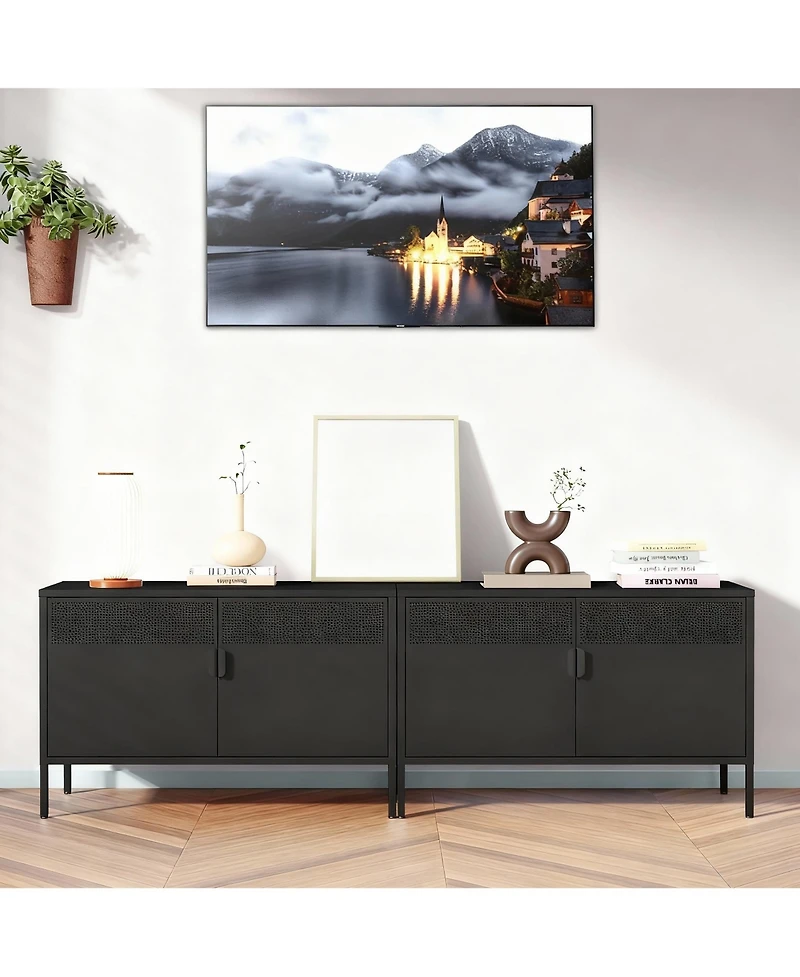 Yigii Metal Storage Cabinet with Adjustable Shelves and Mesh Doors