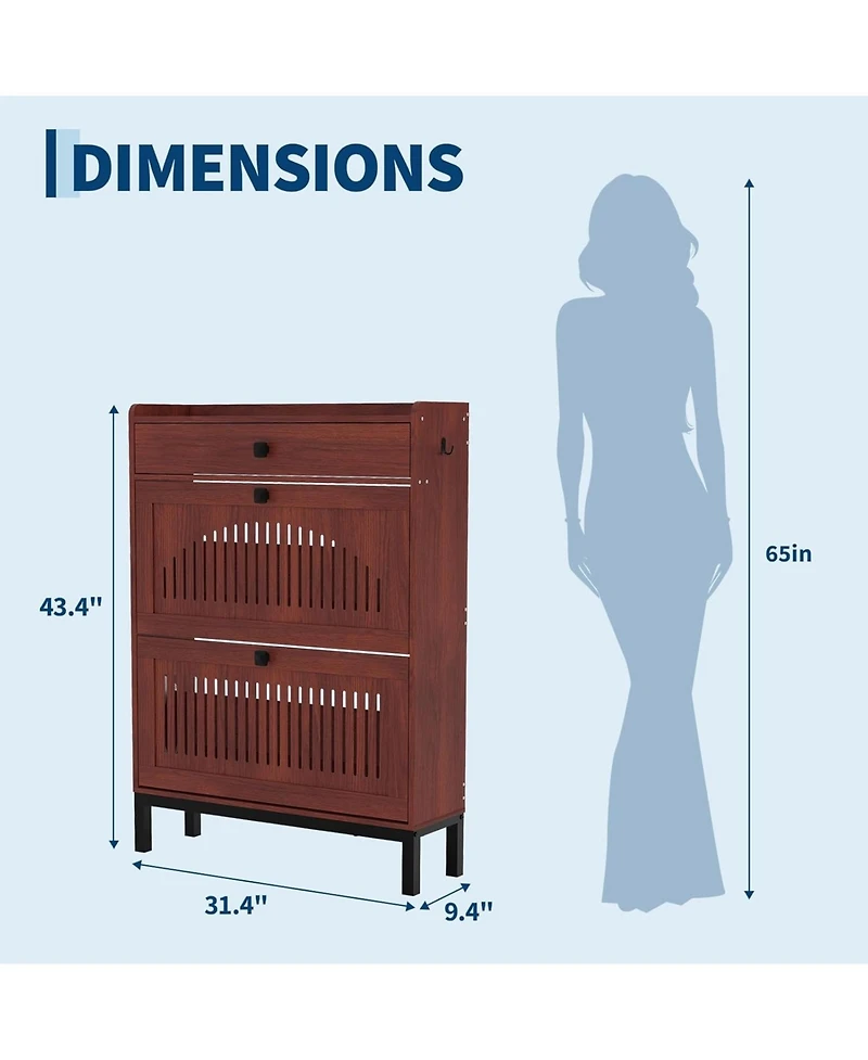 gaomon Shoe Storage Cabinet with 2 Flip Drawers & Top Drawer, Modern Shoe Organizer with Black Square Handles for Hallway