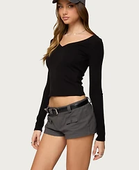 Edikted Women's Larna V Neck Ribbed T Shirt