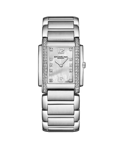 Stuhrling Serafine 4089.1 Women's Rectangular Quartz Watch with Mop Dial And Crystal Bezel