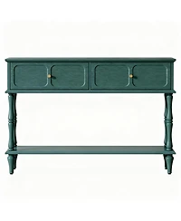 Yigii Mid-Century Green Console Table, 2 Drawers, Open Shelf, Vintage Design