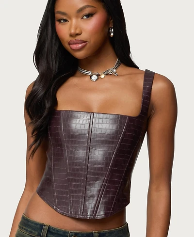 Edikted Women's Shana Faux Croc Corset Top