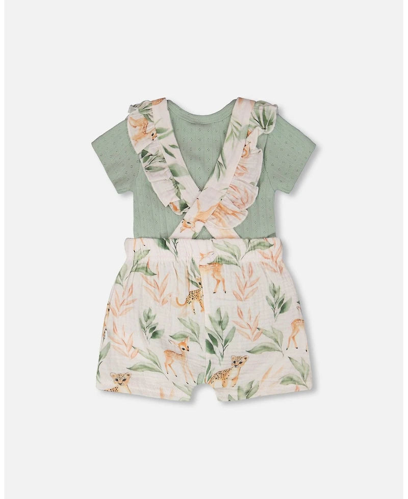 Deux par Baby Girls Pointelle Onesie and Cotton Muslin Shortall Set