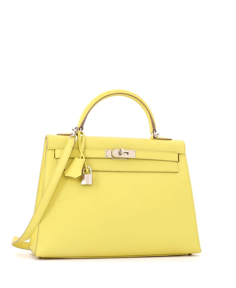 Pre-Owned HERMES Kelly 32 Handbag Yellow Epsom with Palladium Hardware