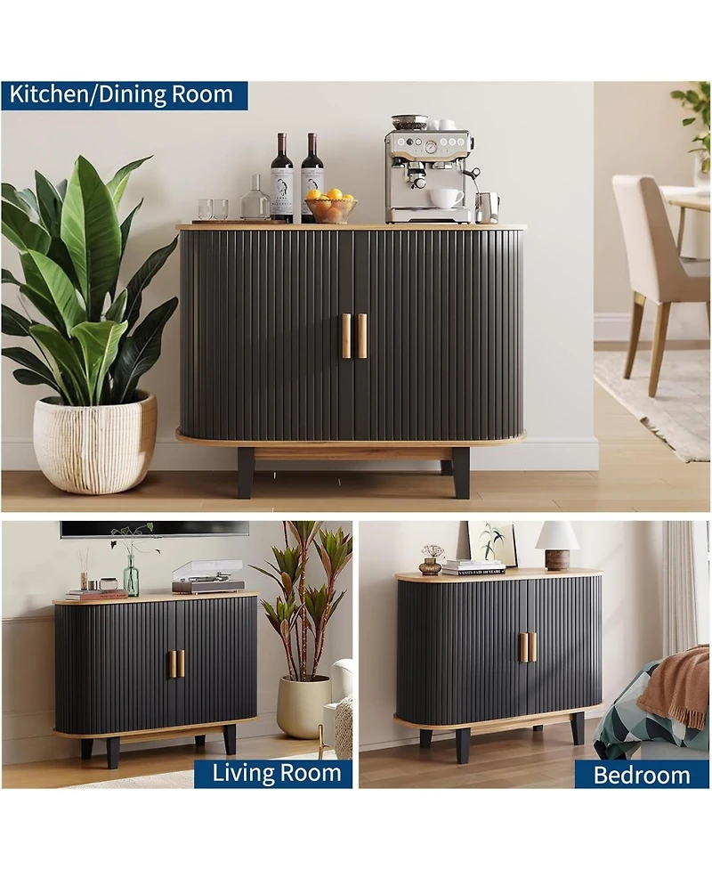 gaomon 40" Fluted Sideboard Buffer Cabinet, Storage Cabinet with Sliding Door & Adjustable Shelf, for Living & Dining Room Kitchen Hallway